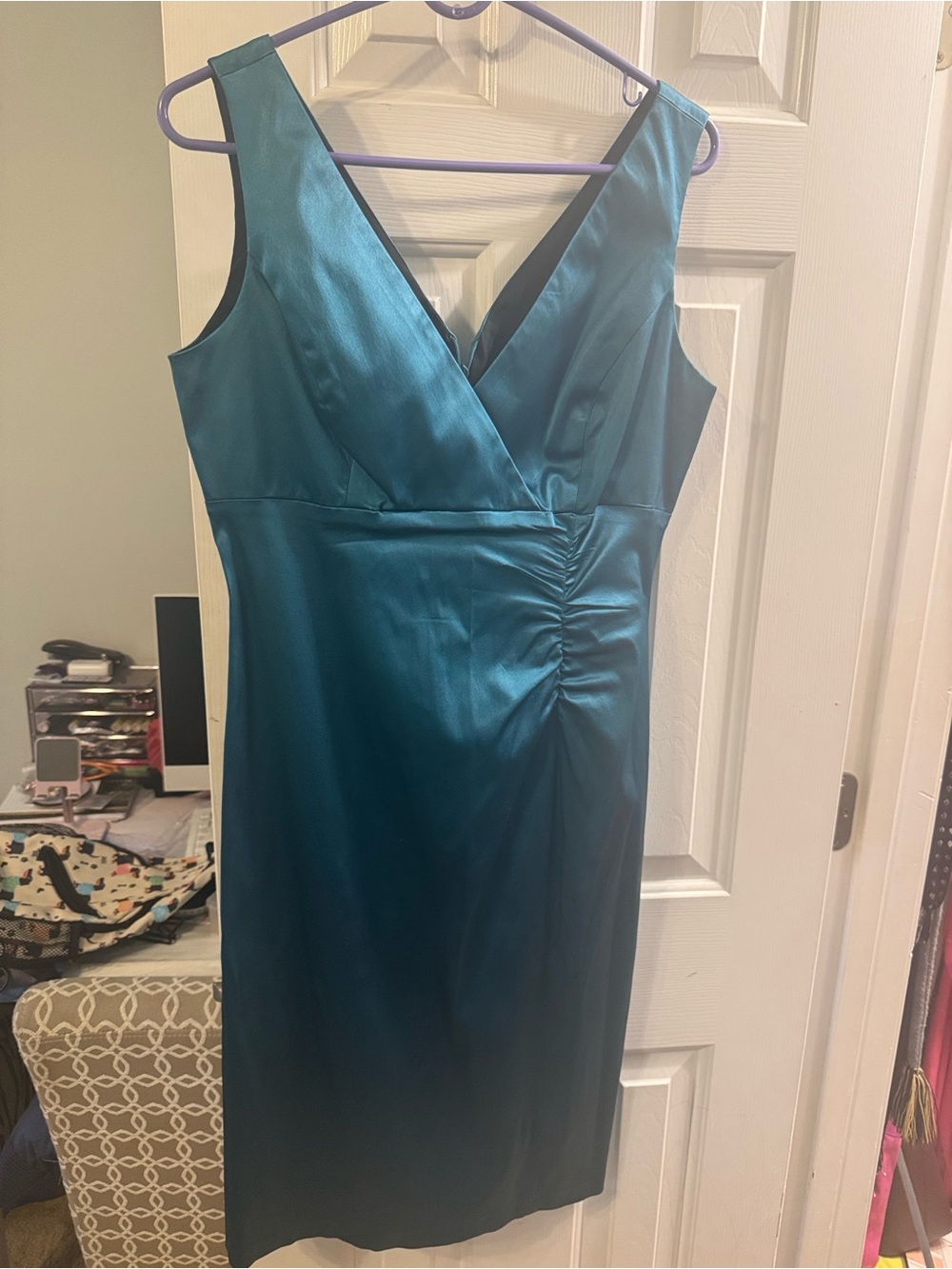 Donna Ricco New York size 12- Sleeveless Teal Satin V-Neck Cocktail Dress